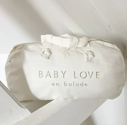 Sac Polochon Brodé blanc  - Baby love en balade