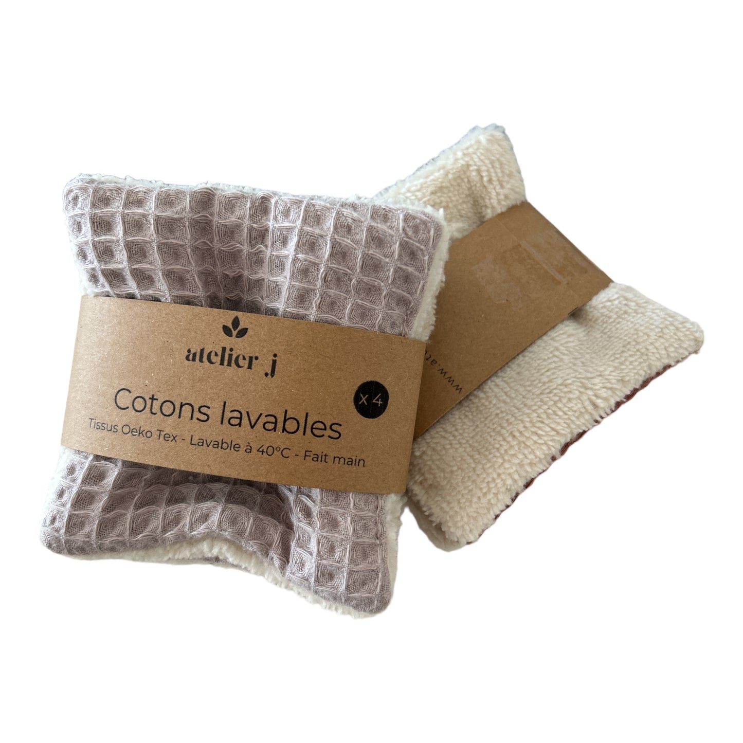 Lot de 4 Cotons lavables Nid d'abeille et micro éponge de bambou / Lingettes démaquillante - Gris