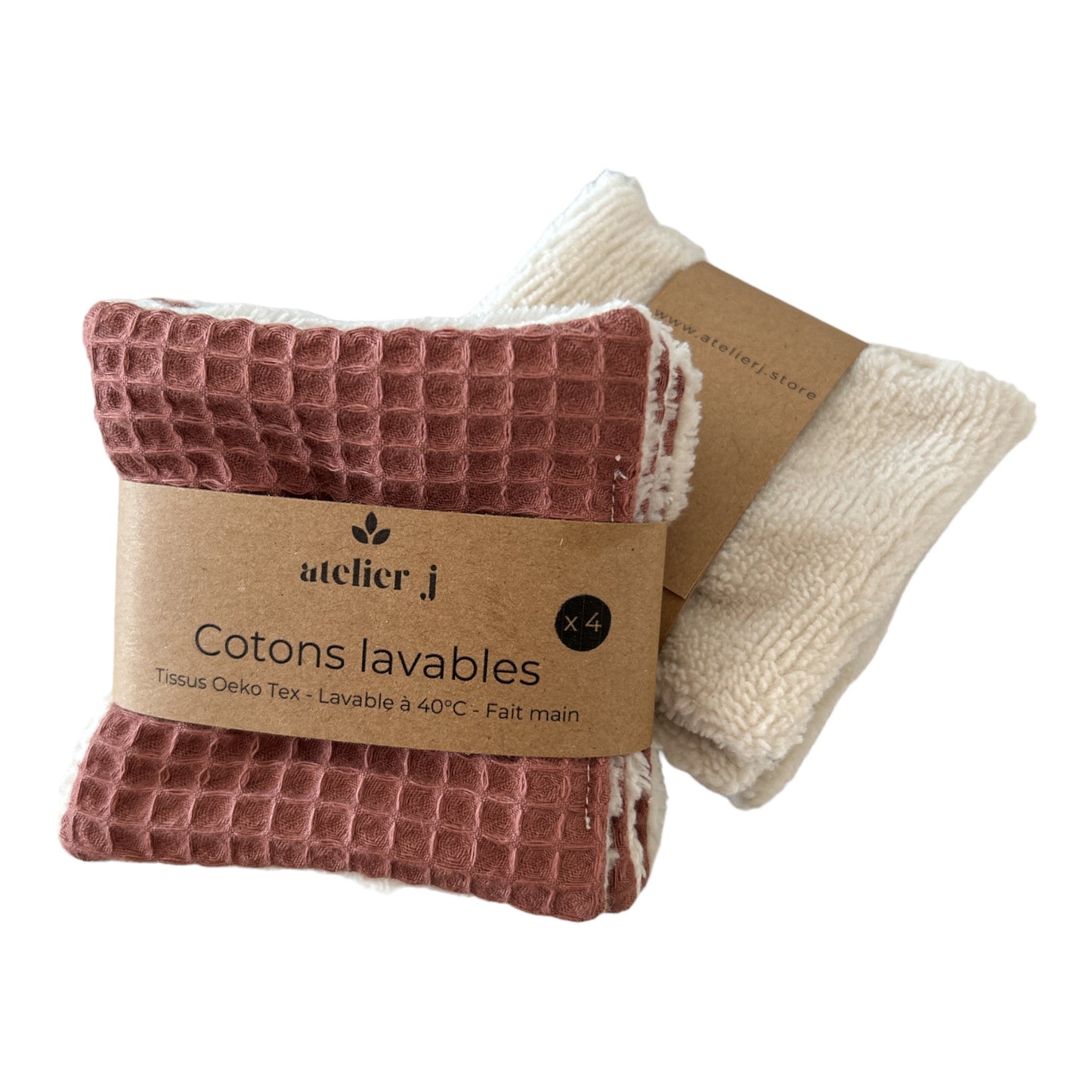 Lot de 4 Cotons lavables Nid d'abeille et micro éponge de bambou / Lingettes démaquillante - Tomette